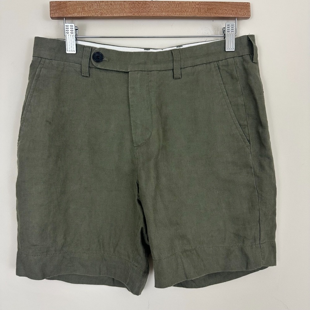 Spier & Mackay Linen Shorts Green Slim Fit Slash Pockets Casual Wear Mens 30